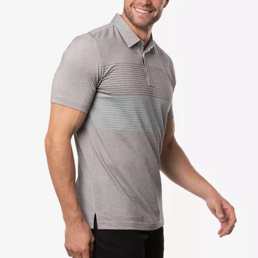 Travis Mathew Quiet Nights Gray Stripe short sleeve Polo Shirt lightweight XL